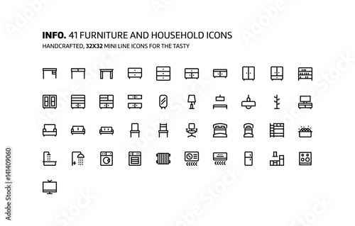 Furnitures mini line, illustrations, icons