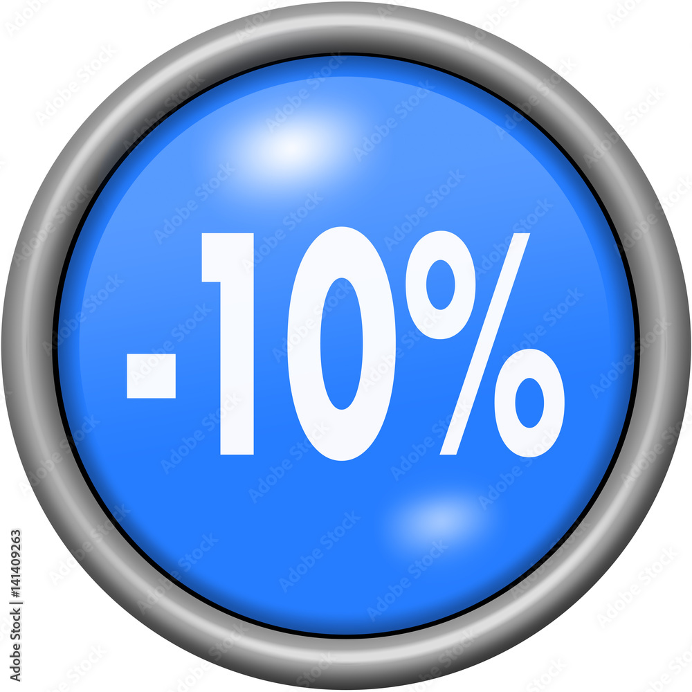Blue design 10 percent in round 3D button Blue design 10 percent in round 3D button