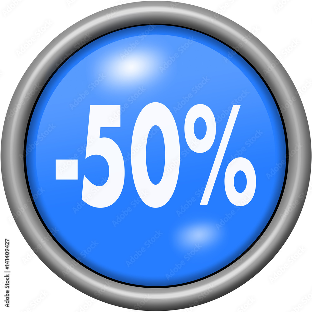 Blue design 50 percent in round 3D button Blue design 50 percent in round 3D button