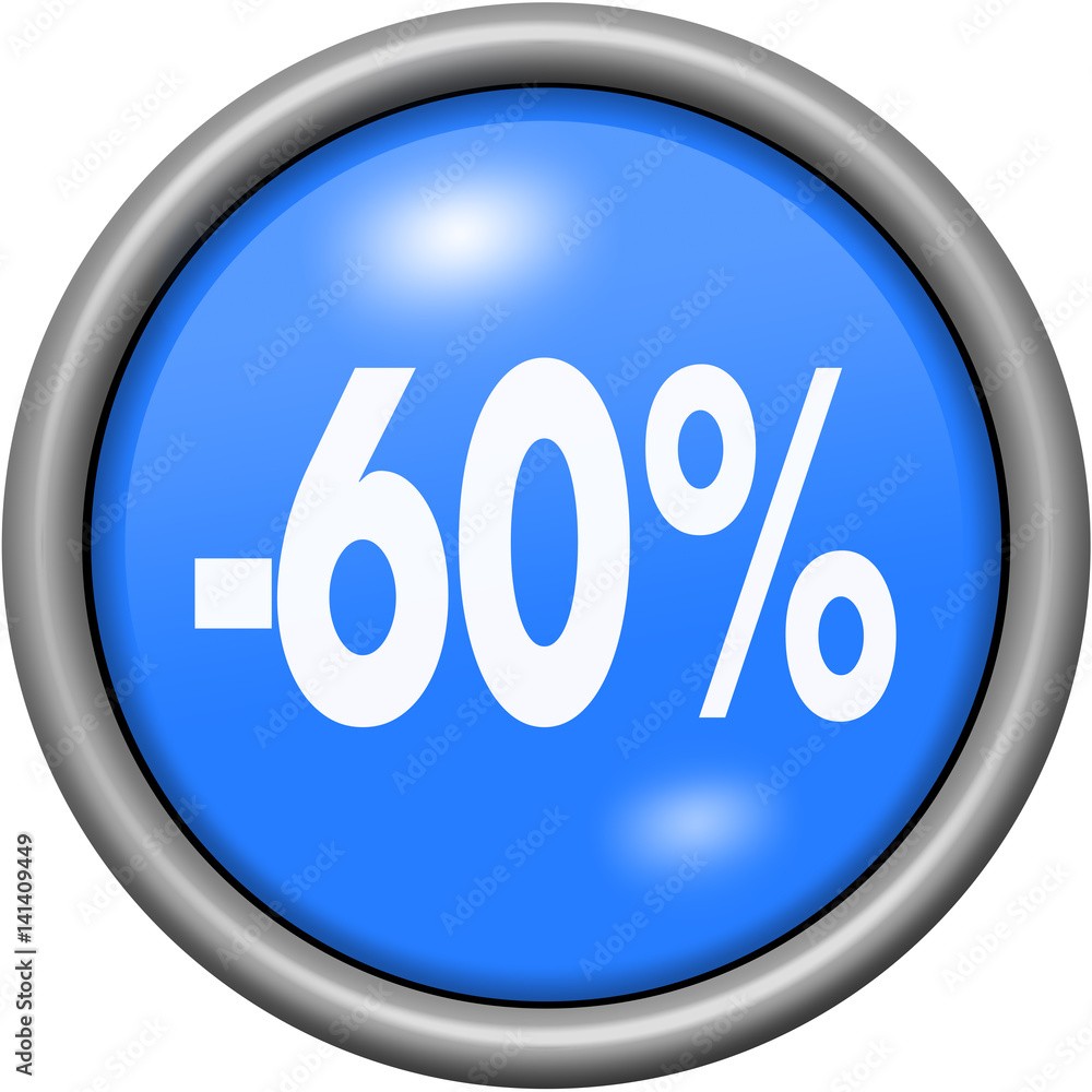 Blue design 60 percent in round 3D button Blue design 60 percent in round 3D button