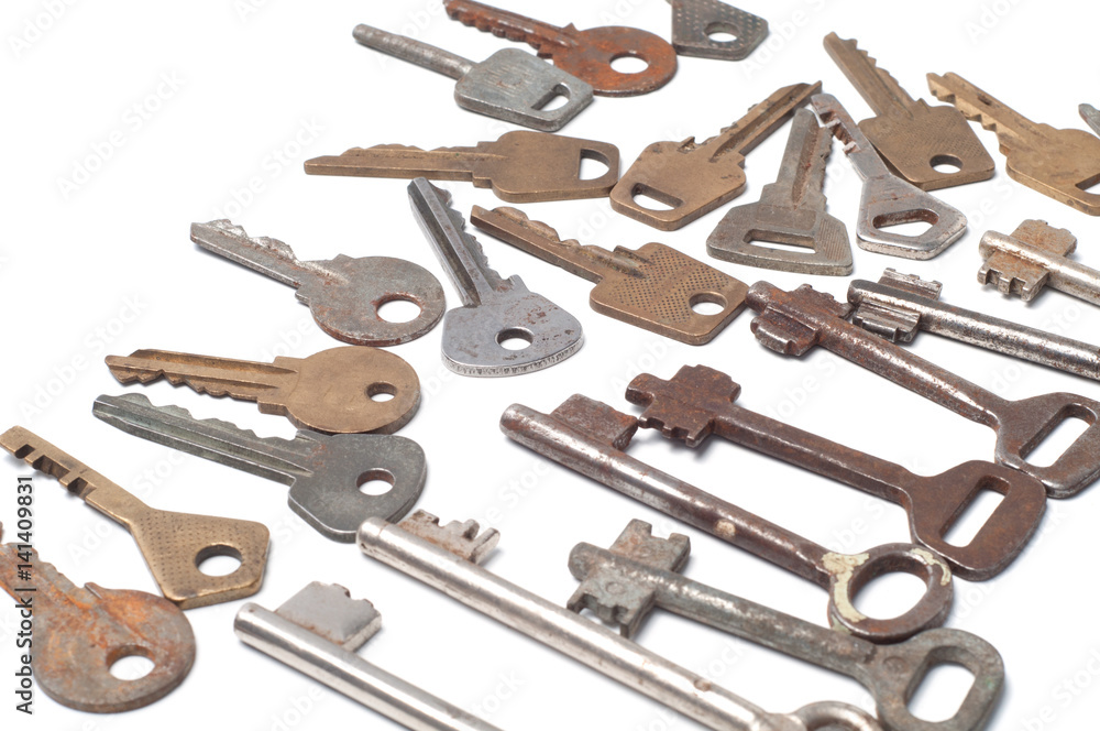 Keys of locks on a white background