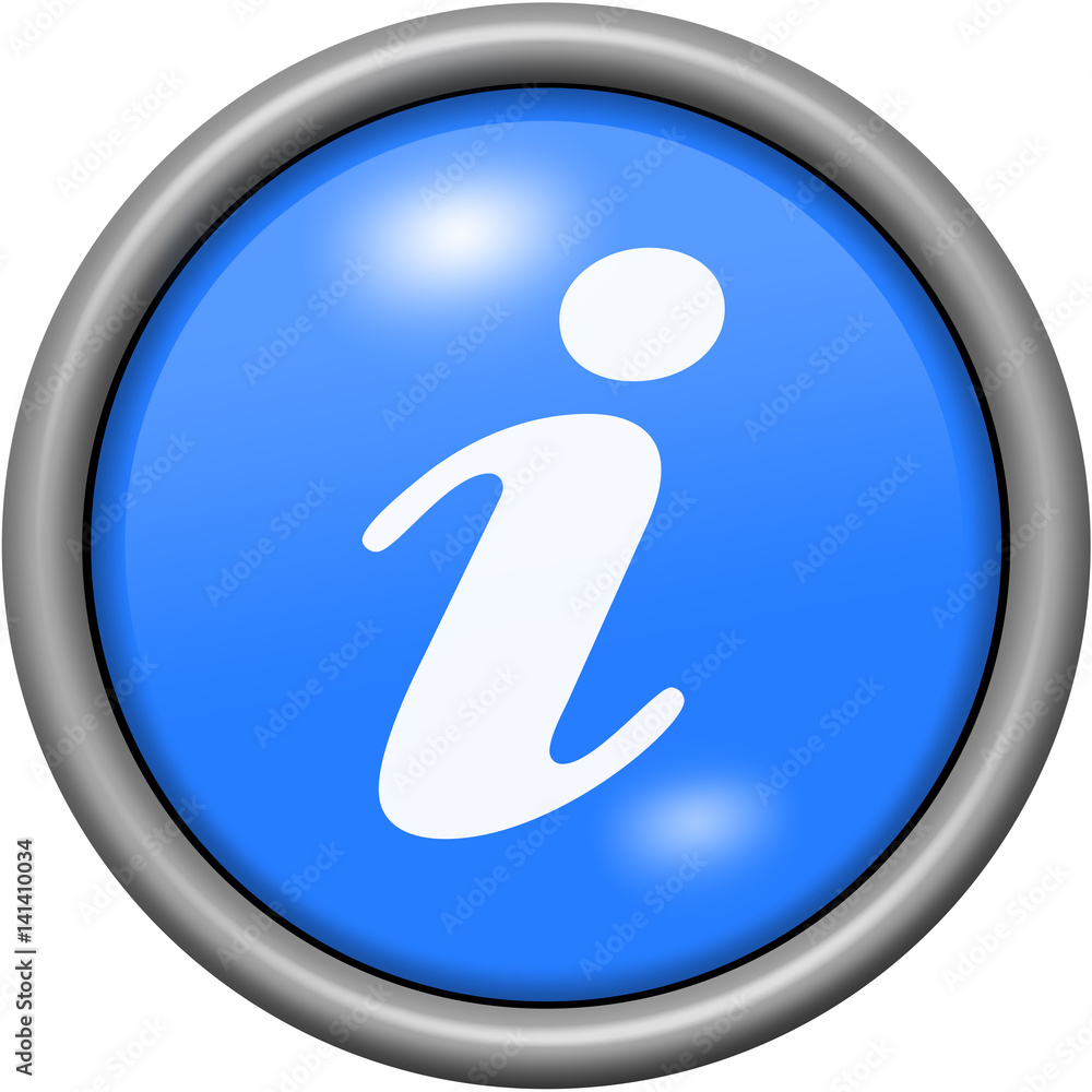 Blue design information in round 3D button Blue design information in round 3D button