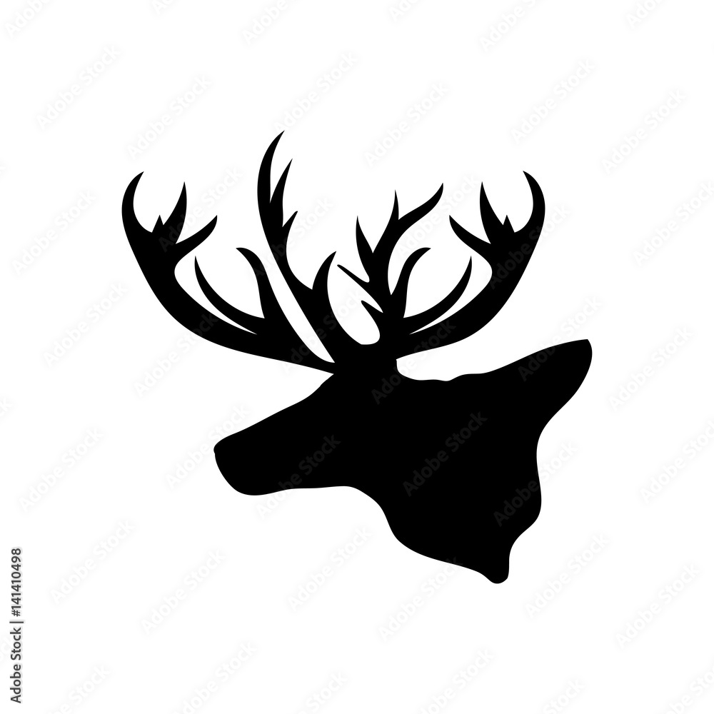 Black silhouette head Reindeer white background Black silhouette head Reindeer white background