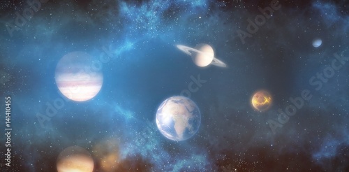 Composite image of planets over sun 3d