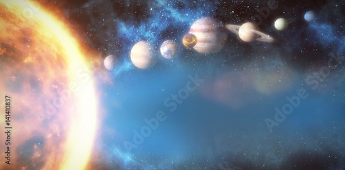 Fototapeta Ilustracyjny wizerunek różnorodne planety i słońce 3d