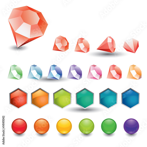 set of colored crystals and buttons with glitter
