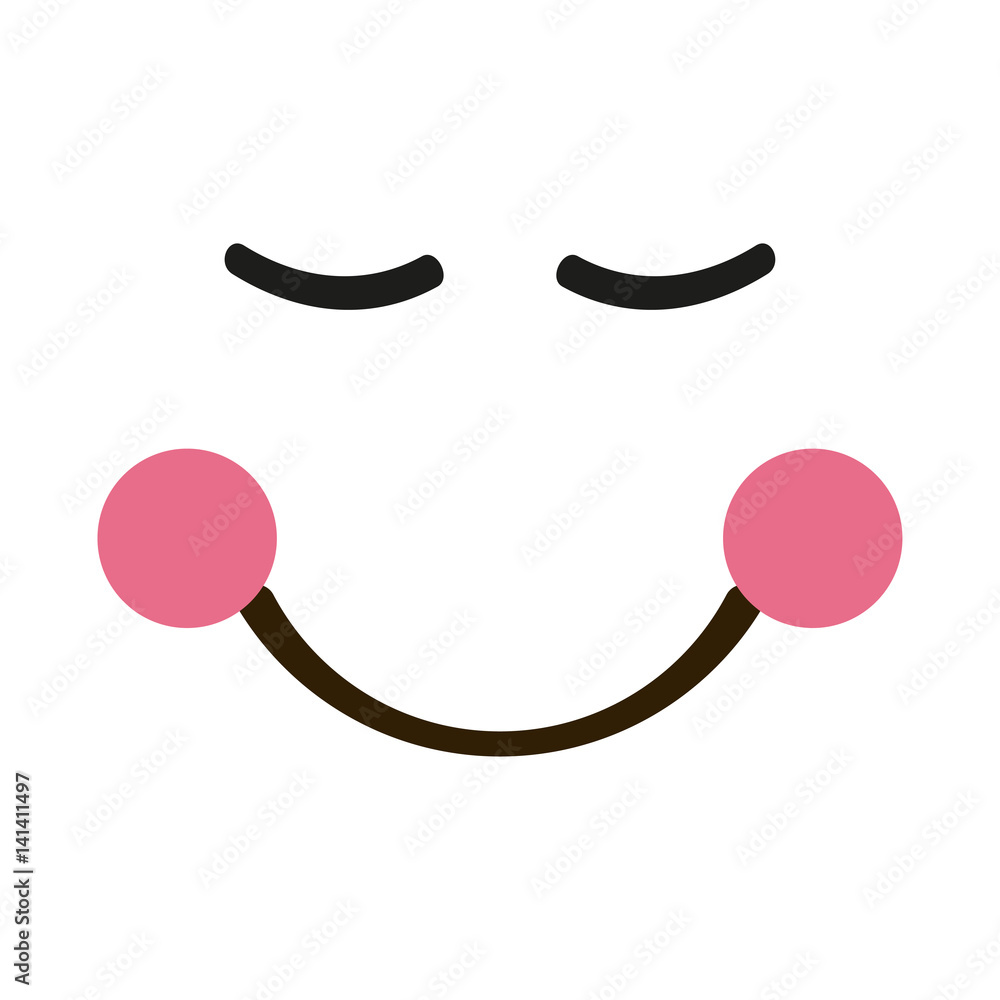 Smiling Shy emoticon with closed eyes in trendy flat style. Pink cheeks