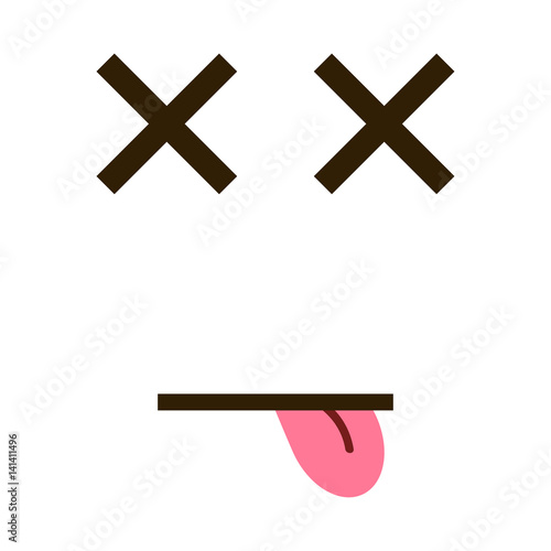 Dead emoticon with cross eyes in trendy flat style. Tongue out emoji vector illustration.