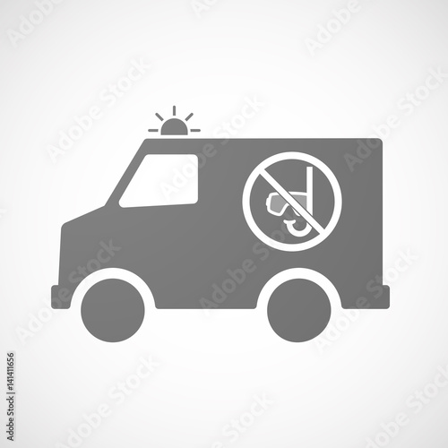 Isolated ambulance with  a diving glasses and a snorkel  in a not allowed signal