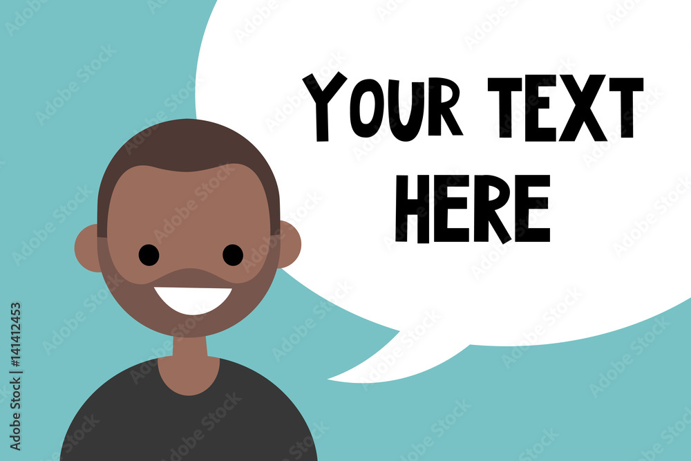 Your text here. Conceptual illustration. A portrait of young black boy with speech bubble / editable flat vector illustration Your text here. Conceptual illustration. A portrait of young black boy with speech bubble / editable flat vector illustration