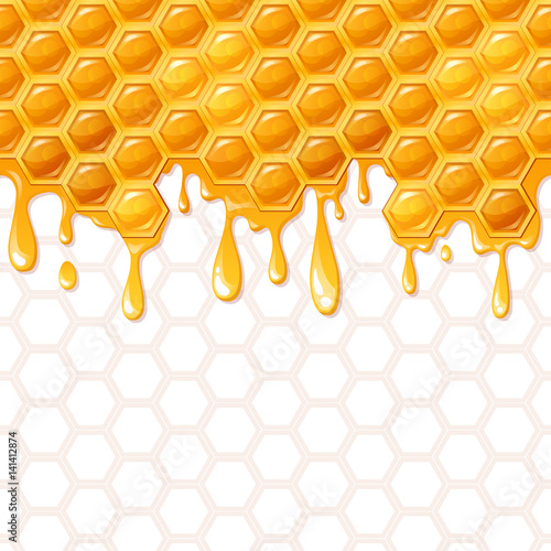 Seamless honeycomb pattern with flowing honey
