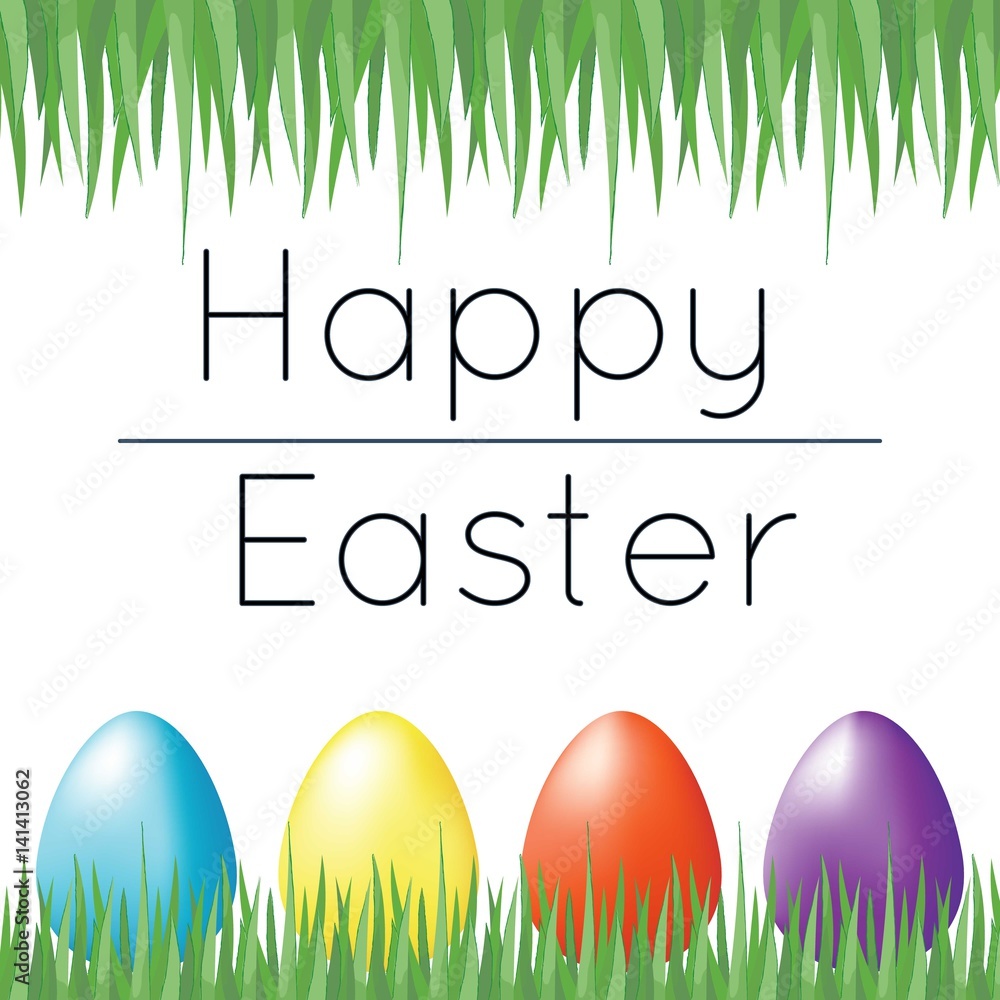 Happy Easter card with grass and eggs. Vector illustration
