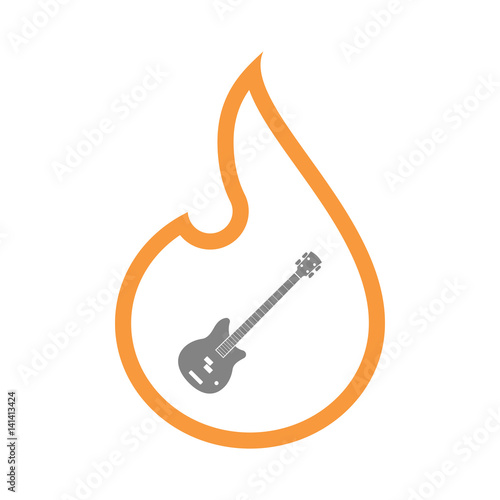Isolated flame with  a four string electric bass guitar