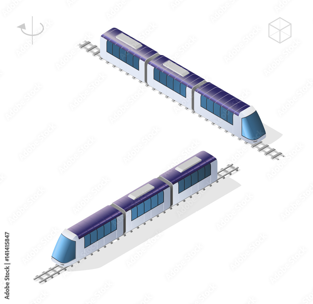 Isometric High Quality City Element with 45 Degrees Shadows on White Background . Train Isometric High Quality City Element with 45 Degrees Shadows on White Background . Train