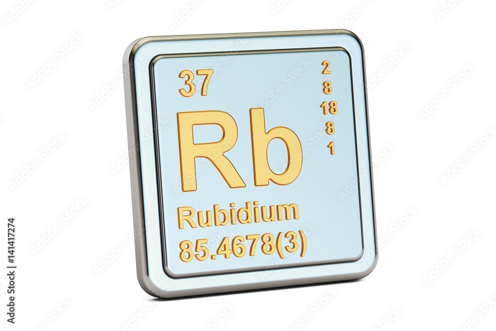 Rubidium Rb, chemical element sign. 3D rendering Rubidium Rb, chemical element sign. 3D rendering
