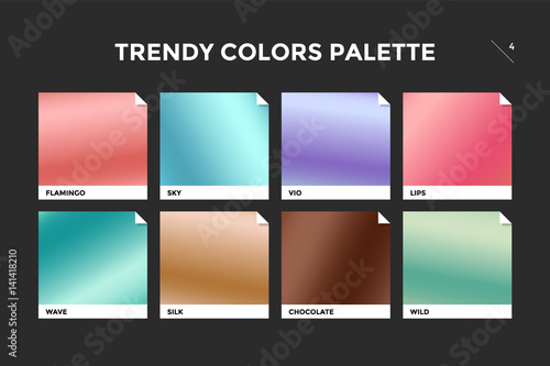 Set of colorful trendy gradient template. Collection palette of color metallic gradient illustrations for backgrounds and textures. Trendy colors squares palettes of new season. Vector Illustration