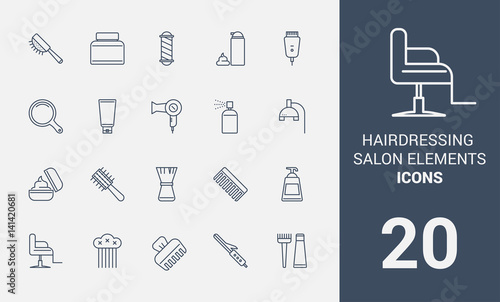 A set of symbols for a hairdresser. Icons of barbershop. A set of barber tools.