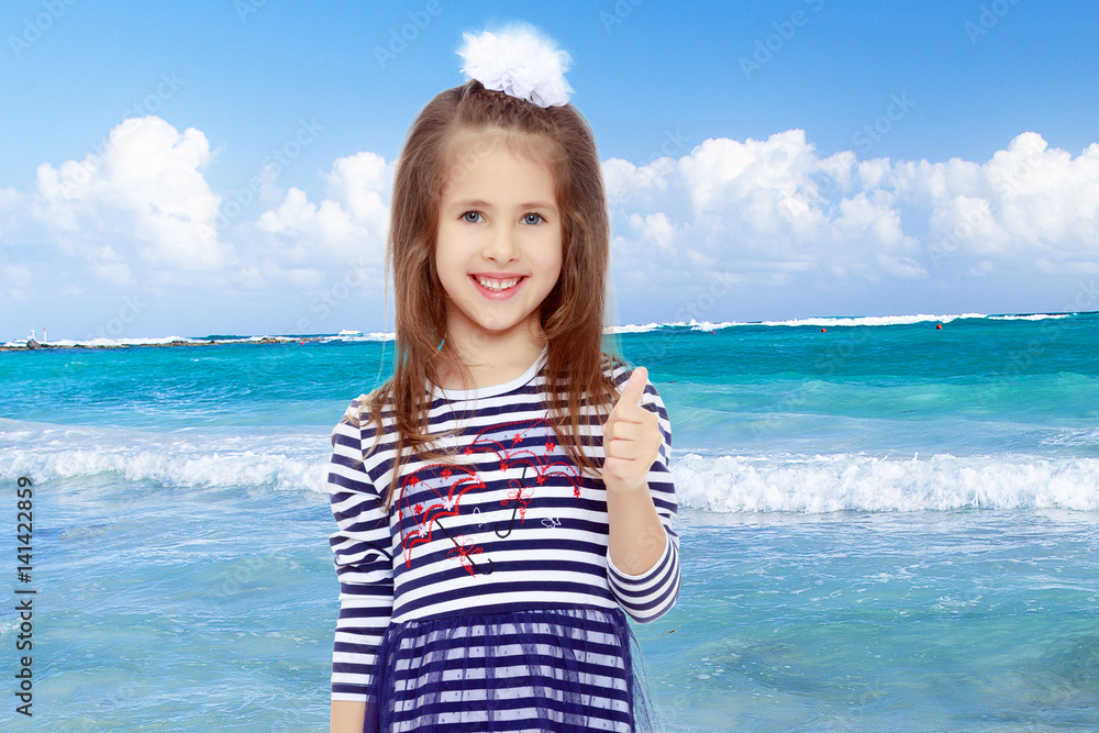 Cute little girl posing in front of the camera. Cute little girl posing in front of the camera.