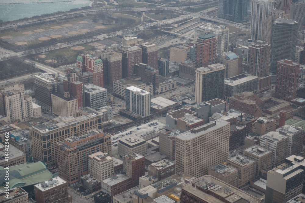 Chicago downtown from aerial view