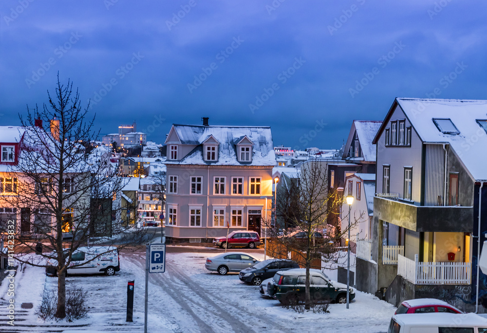 Streets in Reykjavik at Christmas time, Iceland