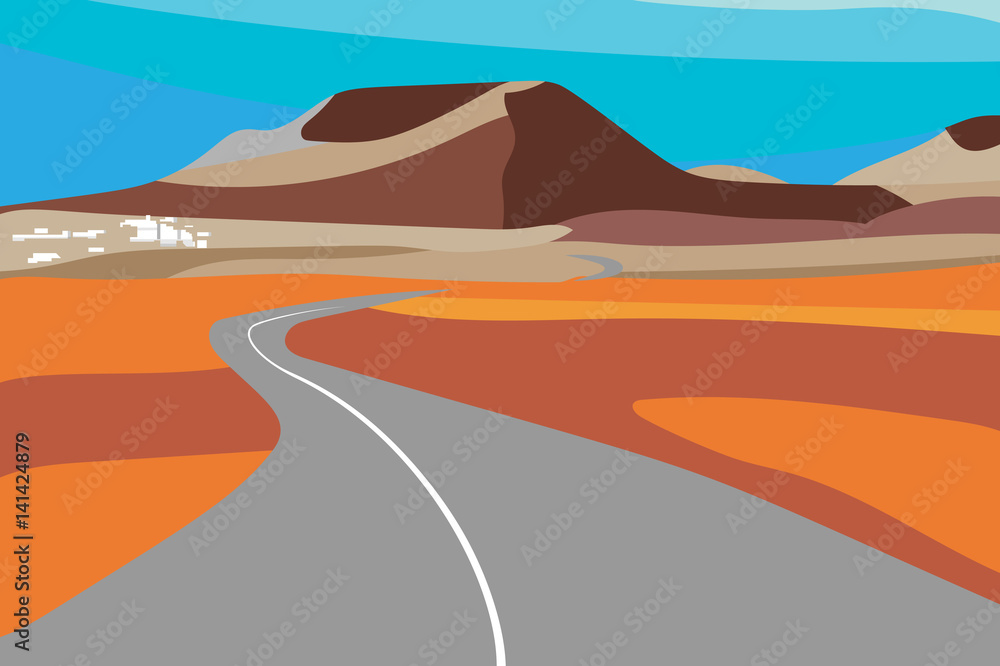 illustration of the road and natural volcanic landscape