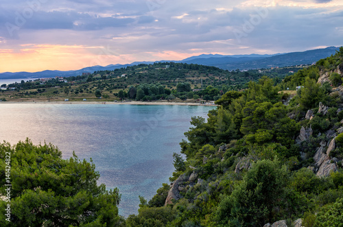 Gorgeous sea and sky colors in the dusk  Sithonia  Chalkidiki  Greece 