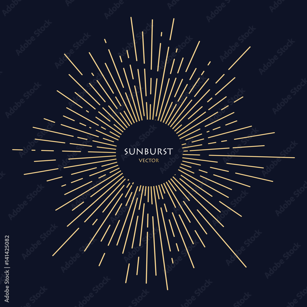 Golden sun rays images in Hand Drawing style. The effect of the explosion. Graphic template for various design projects. The ability to place the text in the center of the elements.