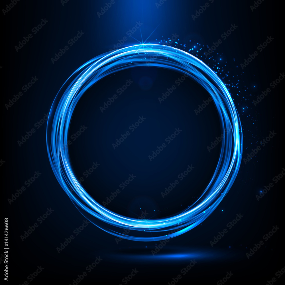 Abstract neon ring. Light effect. The whirlwind of shiny particles. Flashes of light on the Emerald Circle. Empty space for text. Vector illustration. Abstract neon ring. Light effect. The whirlwind of shiny particles. Flashes of light on the Emerald Circle. Empty space for text. Vector illustration.