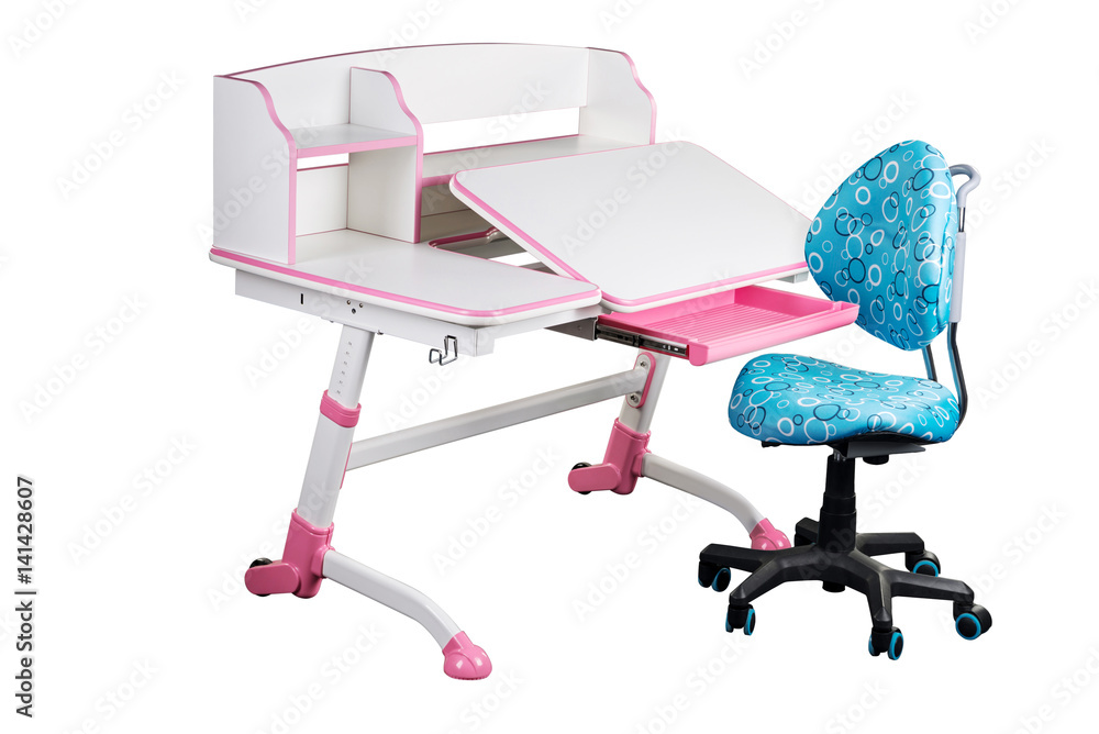 Blue school desk and blue chair Blue school desk and blue chair