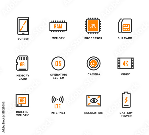 Mobile Device Components Vector Icon Set