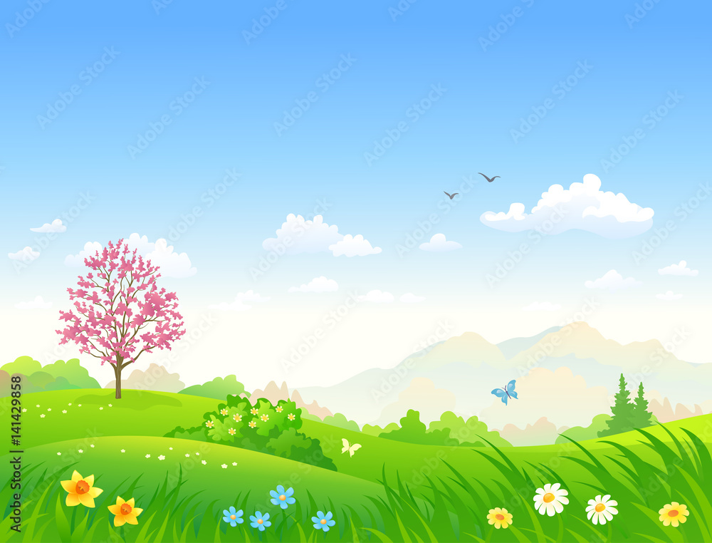 Spring cartoon landscape
