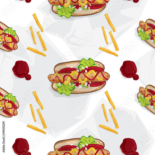 Fototapeta Naklejka Na Ścianę i Meble -  pattern fast food hot dog drawing graphic design illustrate objects background