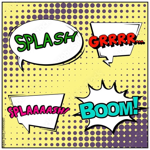 Abstract creative concept vector comic pop art style blank, layout template with clouds beams and isolated dots background. For sale banner, empty speech bubble set, illustration halftone book design.