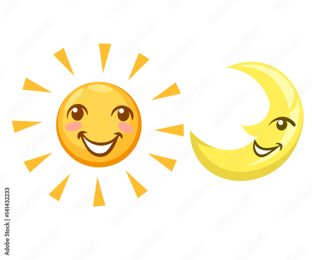 Sun and moon day and night set Flat design style vector illustration.