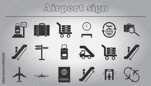 collection of airport signs, travel transport set