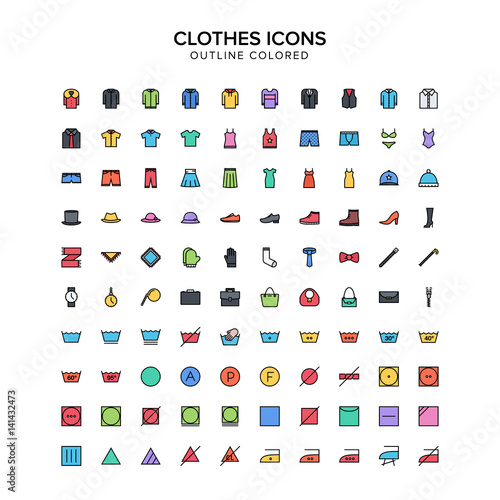clothes outline colored icon set 