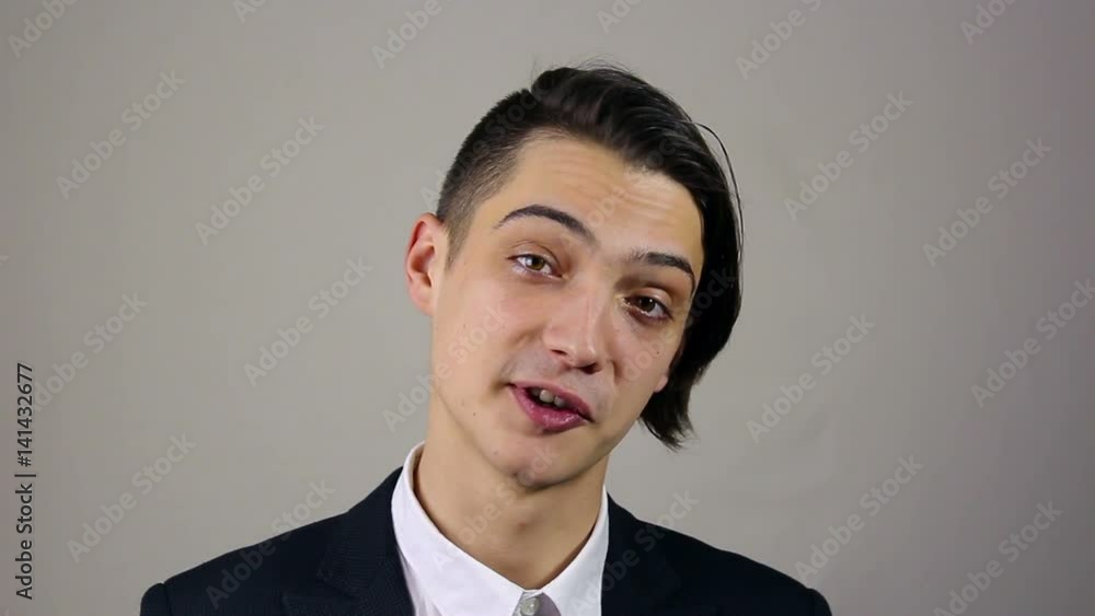 Happy Man Online Video Chat on grey Background Happy Man Online Video Chat on grey Background