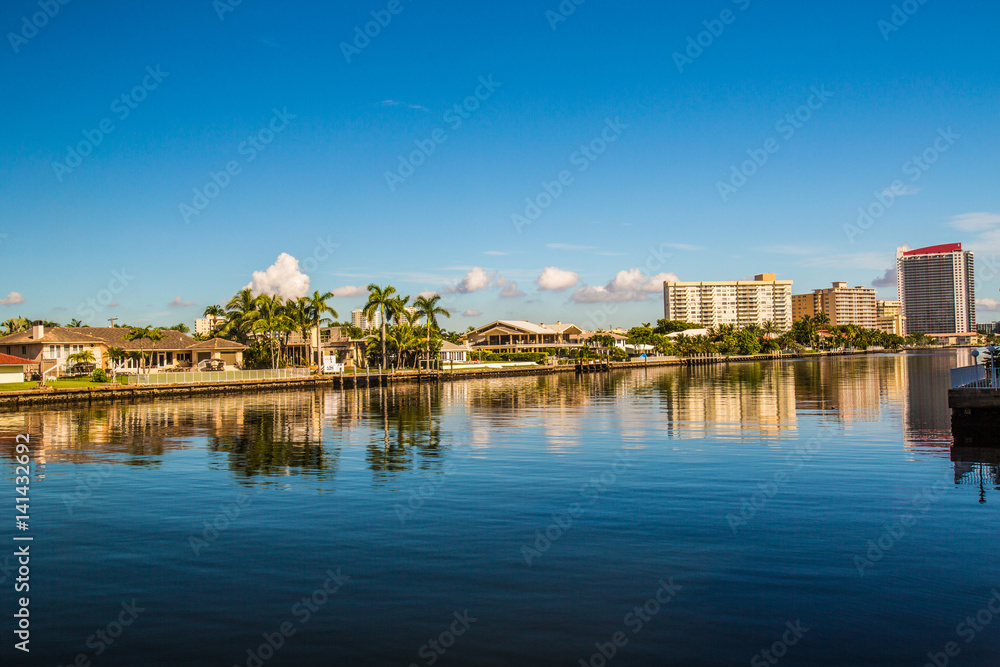 Luxury houses at the canal in Miami Beach