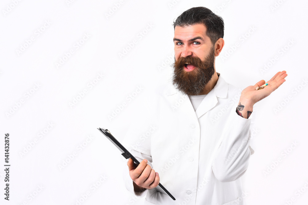 Bearded brutal caucasian doctor or postgraduate student Bearded brutal caucasian doctor or postgraduate student