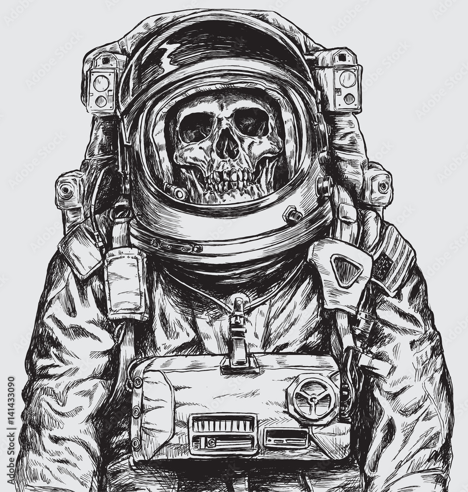 Hand drawn Astronaut Skull