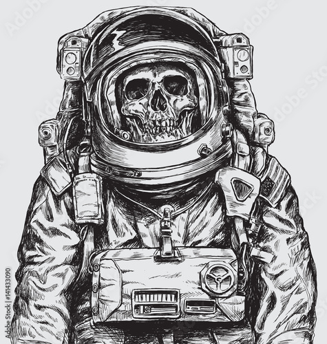 Hand drawn Astronaut Skull © Michael Hinkle