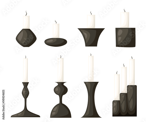 Candle icon set for interiors Flat design style vector illustration.