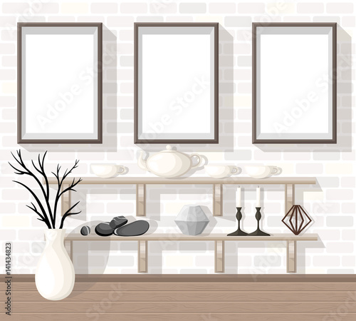 Mock up Modern Office Interior Flat Design Vector Illustration workplace concept Workplace concept. Modern home office.