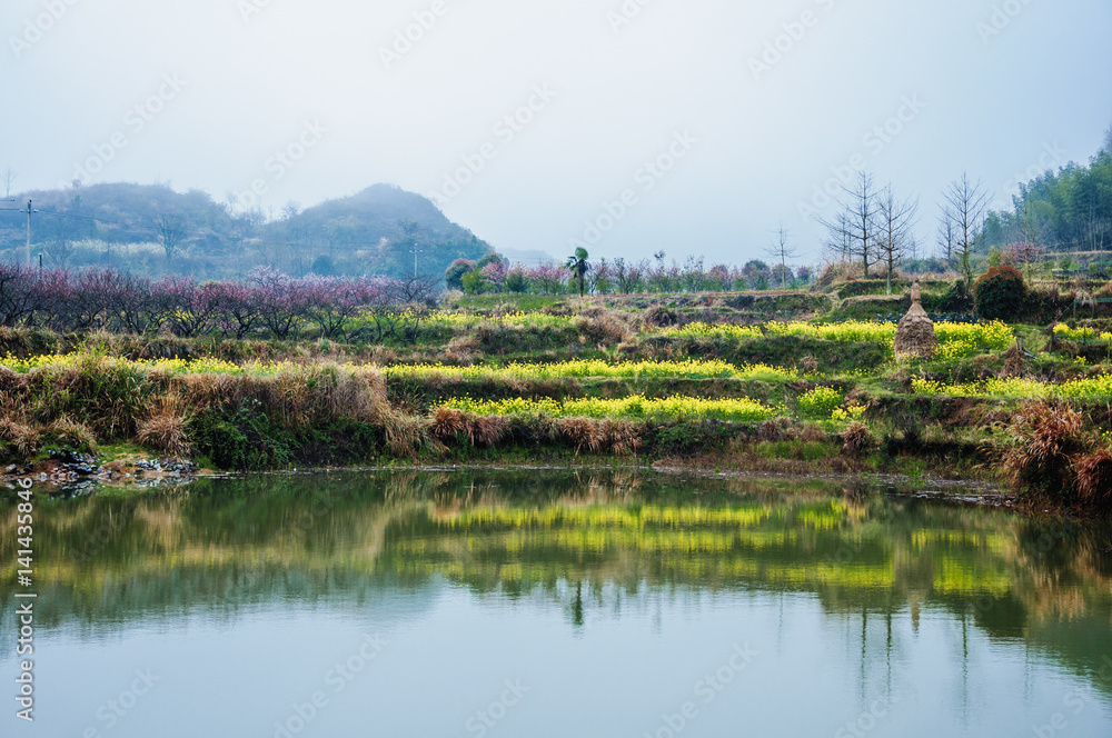 The lake scenery in the mist