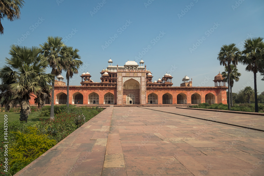 Mughal emperor Akbar tomb at Sikandra Agra built by his son Jahangir in year 1613 AD is a masterpiece of Mughal India architecture.