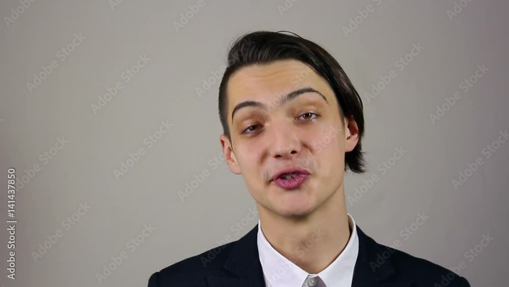 Happy Man Online Video Chat on grey Background Happy Man Online Video Chat on grey Background