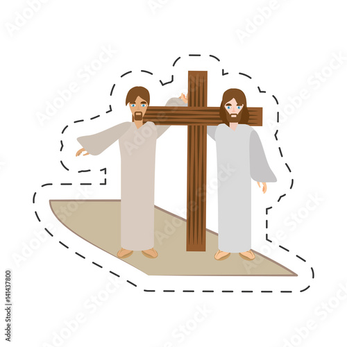 Canvastavla cartoon simon help jesus carry cross vector illustration eps 10