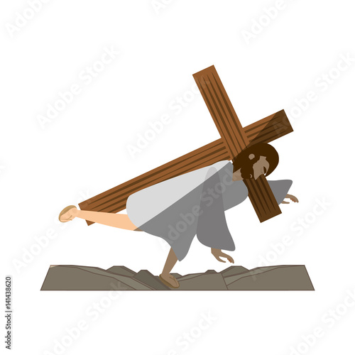jesus christ third fall via crucis shadow vector illustration eps 10