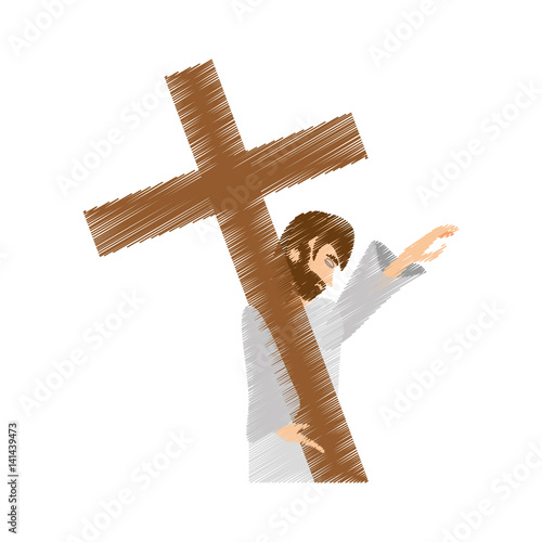 drawing jesus christ pray girls vector illustration eps 10