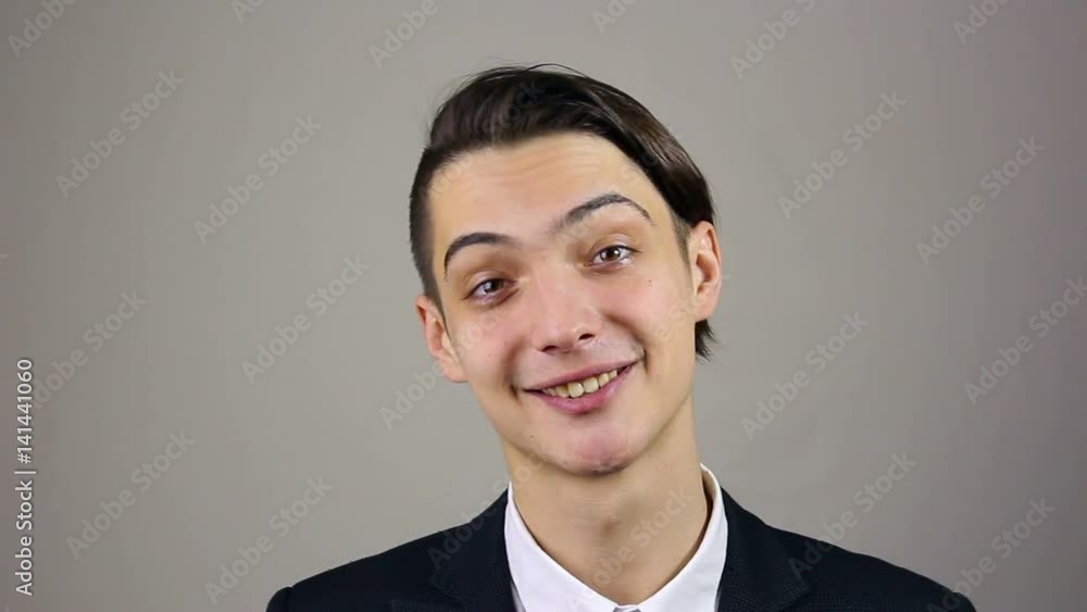 Happy Man Online Video Chat on grey Background Happy Man Online Video Chat on grey Background